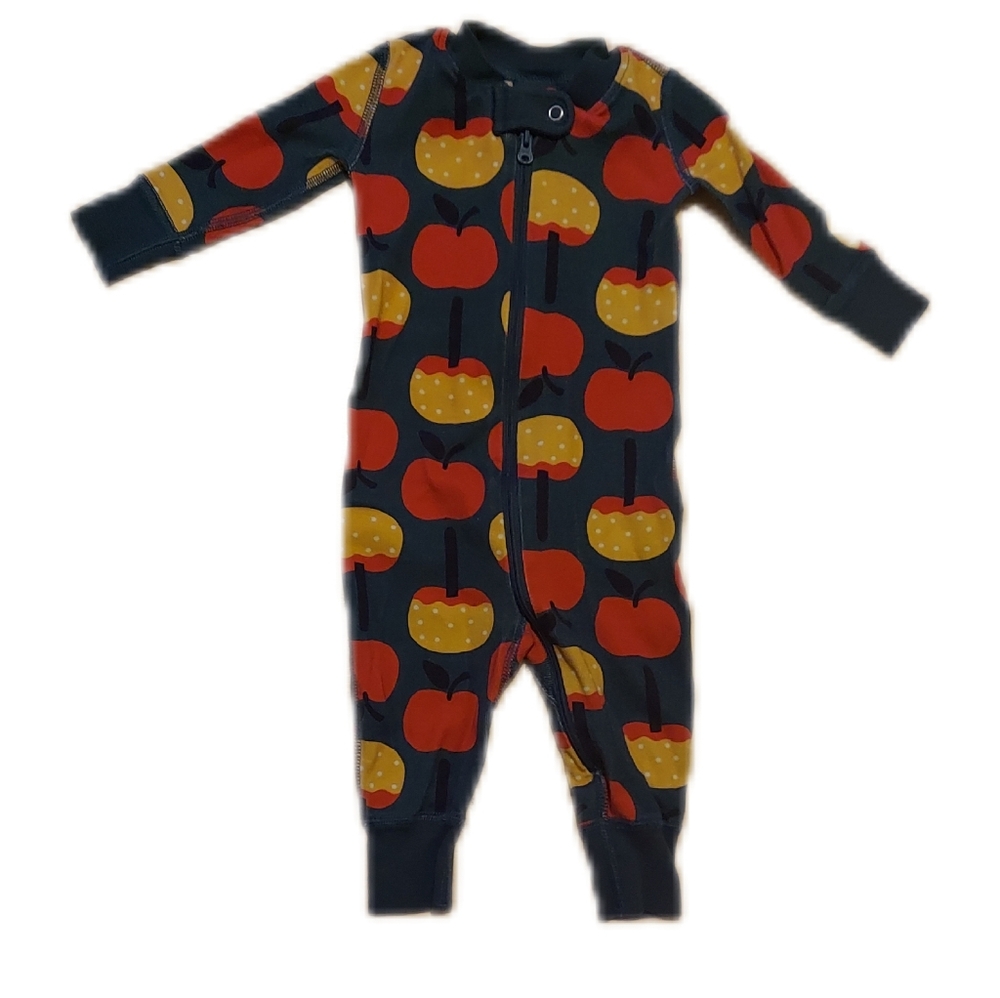 Hanna Andersson Green One Piece with Red and Yellow Apple Print 60 Cm